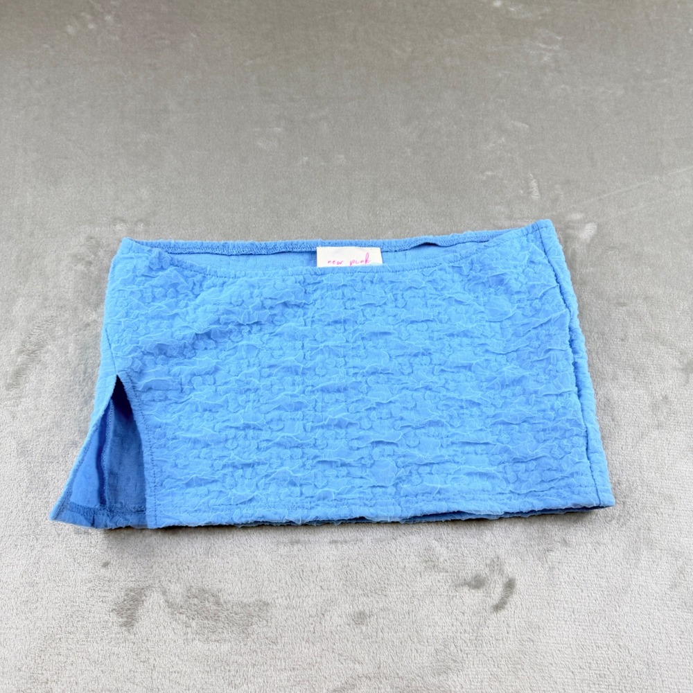 New Pink Blue Textured Popcorn Mini Skirt Side‎ Slit Women's Size OS
